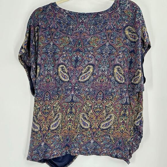 Lucky Brand Boho Paisley Modal Blend Twist Front Short Sleeve Top Women’s XL - Picture 2 of 9